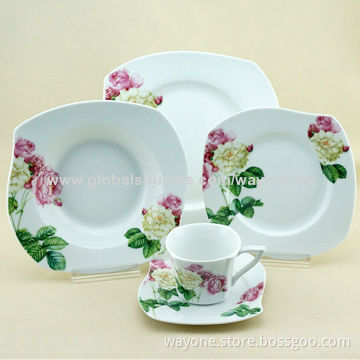 20-piece Ceramic Dinnerware Set, Rose Design, Round Shape, Food and Dishwasher Safe, Lead-free